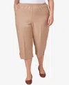 Alfred Dunner Plus Size Classic Stretch Waist Accord Capri Pants With Button Hem In Tan