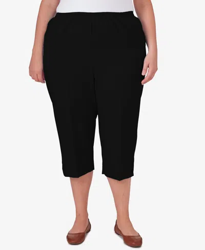 Alfred Dunner Plus Size Classic Button Hem Gathered Waistband Capri Pants In Black
