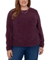 Alfred Dunner Plus Size Classic Cable Pullover Chenille Sweater In Purple