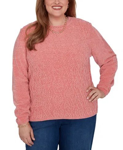 Alfred Dunner Plus Size Classic Cable Pullover Chenille Sweater In Multi