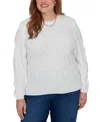 Alfred Dunner Plus Size Classic Cable Pullover Chenille Sweater In White