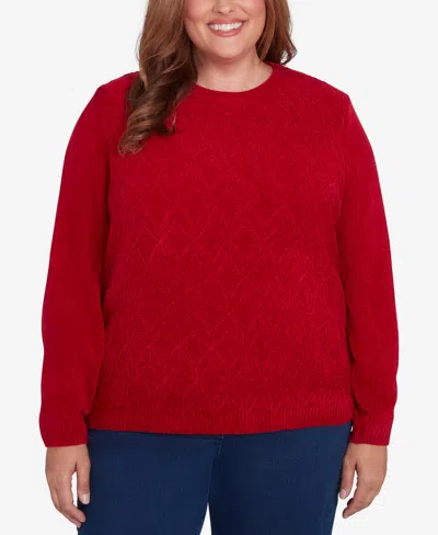 Alfred Dunner Plus Size Classic Chenille Pullover Sweater In Crimson