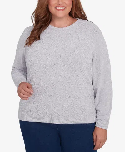Alfred Dunner Plus Size Classic Chenille Pullover Sweater In Grey