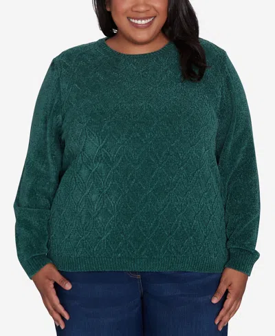Alfred Dunner Plus Size Classic Chenille Pullover Sweater In Pine