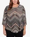 Alfred Dunner Plus Size Classic Chevron Stripe Crew Neck Top In Multi