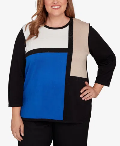Alfred Dunner Plus Size Classic Colorblock Long Sleeve Sweater In Blue