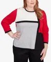 Alfred Dunner Plus Size Classic Colorblock Long Sleeve Sweater In Red