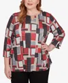 Alfred Dunner Plus Size Classic Colorblock Split Beaded Neck Top In Multi