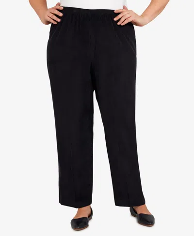 Alfred Dunner Plus Size Classic Corduroy Elastic Waist Medium Length Pants In Black