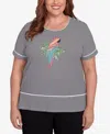 Alfred Dunner Plus Size Classic Crew Neck Parrot Striped Tee In Black