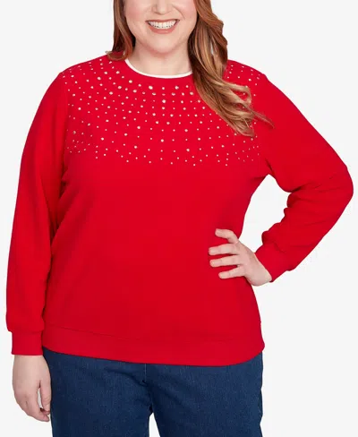 ALFRED DUNNER PLUS SIZE CLASSIC EMBELLISHED NECKLINE ANTI-PILL SWEATER