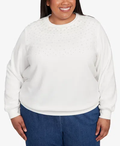 ALFRED DUNNER PLUS SIZE CLASSIC EMBELLISHED NECKLINE ANTI-PILL SWEATER