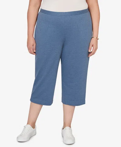 Alfred Dunner Plus Size Classic Everyday French Terry Flat Front Capri Pants In Blue