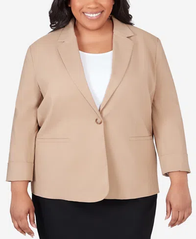 Alfred Dunner Plus Size Classic Fit Jacket In Tan