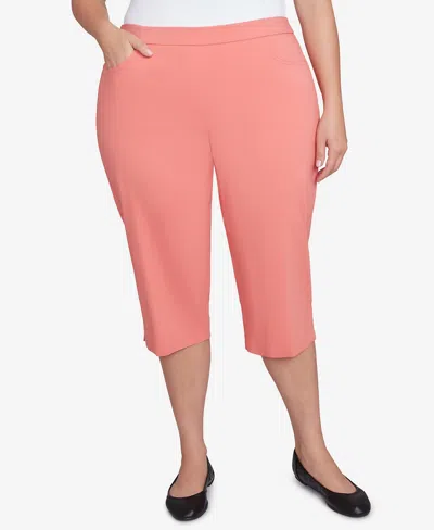 Alfred Dunner Plus Size Classic Flat Front Allure Clamdigger Pants In Coral