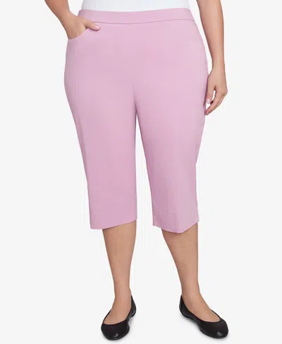 Alfred Dunner Plus Size Classic Flat Front Allure Clamdigger Pants In Peony