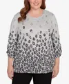Alfred Dunner Plus Size Classic Floral Border Gathered Sleeve Top In Multi