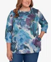 Alfred Dunner Plus Size Classic Floral Brushstroke Mock Neck Top In Multi