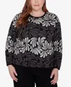 Alfred Dunner Plus Size Classic Geometric Ombre Scroll Sweater In Charcoal