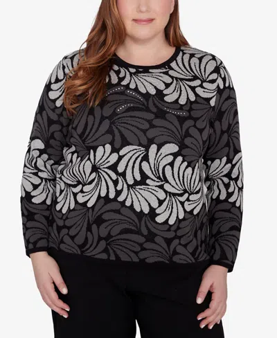 Alfred Dunner Plus Size Classic Geometric Ombre Scroll Sweater In Charcoal