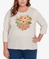 Alfred Dunner Plus Size Classic Harvest Basket Crew Neck Top In Multi