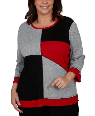 Alfred Dunner Plus Size Classic Heathered Colorblock Knit Top In Gray
