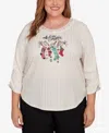 Alfred Dunner Plus Size Classic Holiday Stockings Gathered Sleeve Top In Neutral