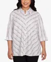 Alfred Dunner Plus Size Classic Mitered Textured Stripe Button Front Top