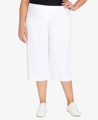 Alfred Dunner Plus Size Classic Neutrals Flat Front Split Hem Allure Clamdigger Pants In Pure White