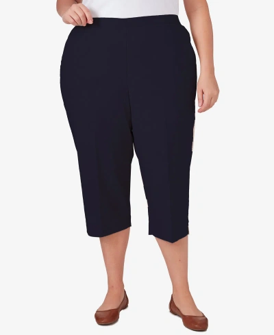 Alfred Dunner Plus Size Classic Neutrals Pull On Button Hem Twill Capri Pants In Navy