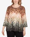 Alfred Dunner Plus Size Classic Ombre Animal Skin Three Quarter Sleeve Top In Black