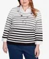 Alfred Dunner Plus Size Classic Ombre Stripe Two In One Sweater In Black