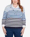 Alfred Dunner Plus Size Classic Ombre Stripe Two In One Sweater In Blue