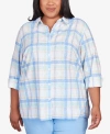 ALFRED DUNNER PLUS SIZE CLASSIC PASTELS COOL PLAID BUTTON DOWN TOP