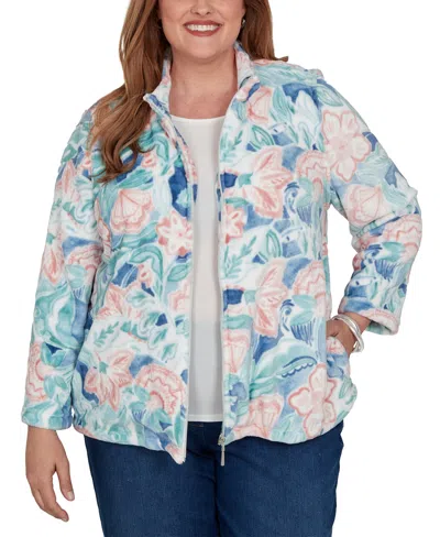 Alfred Dunner Plus Size Classic Patch Floral Cozy Knit Jacket In Multi