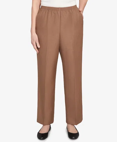 Alfred Dunner Plus Size Classic Signature Fit Textured Trousers Pants With All-around Elastic Waistband In Brown