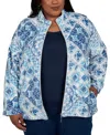 Alfred Dunner Plus Size Classic Soft Medallion Zip-front Jacket In Multi