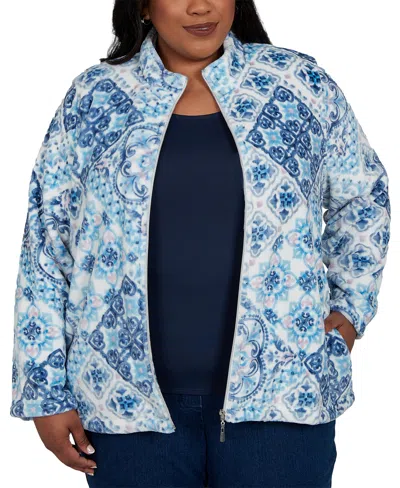 Alfred Dunner Plus Size Classic Soft Medallion Zip-front Jacket In Multi