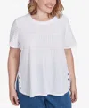 Alfred Dunner Plus Size Classic Brights Solid Texture Split Shirttail T-shirt In White