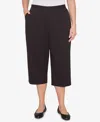 Alfred Dunner Plus Size Classic Solid Twill Button Hem Capri Pants In Black