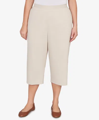 Alfred Dunner Plus Size Classic Solid Twill Button Hem Capri Pants In Neutral