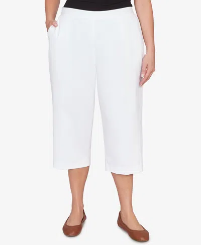 Alfred Dunner Plus Size Classic Solid Twill Button Hem Capri Pants In White