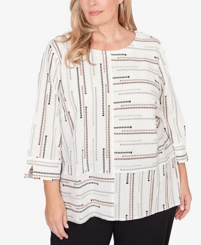 Alfred Dunner Plus Size Classic Spliced Jacquard Stripe Top In Neutral