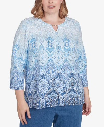 ALFRED DUNNER PLUS SIZE CLASSIC SPLIT BEADED NECK OMBRE MEDALLION TOP