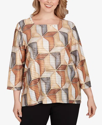 Alfred Dunner Plus Size Classic Stained Glass Square Neck Top