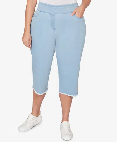 Alfred Dunner Plus Size Classic Stretch Stripe Clamdigger Capri Pants In Blue