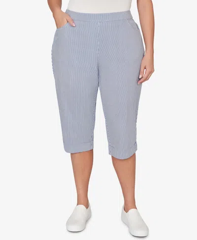 Alfred Dunner Plus Size Classic Stretch Stripe Clamdigger Capri Pants In Blue
