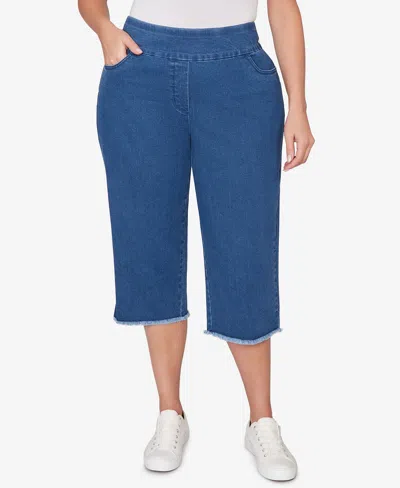 Alfred Dunner Plus Size Classic Stretch Stripe Clamdigger Capri Pants In Blue