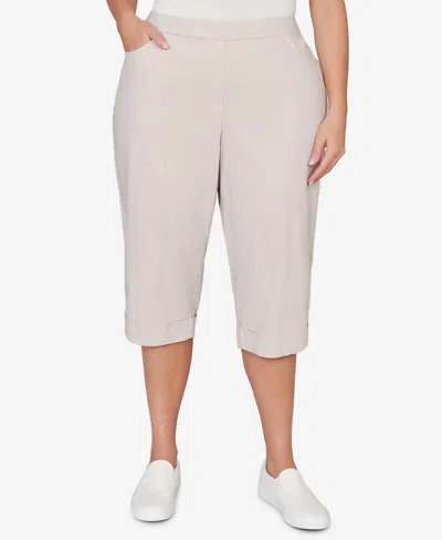 Alfred Dunner Plus Size Classic Stretch Stripe Clamdigger Capri Pants In Neutral