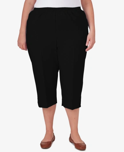 Alfred Dunner Plus Size Classic Stretch Waist Accord Capri Pants With Button Hem In Black